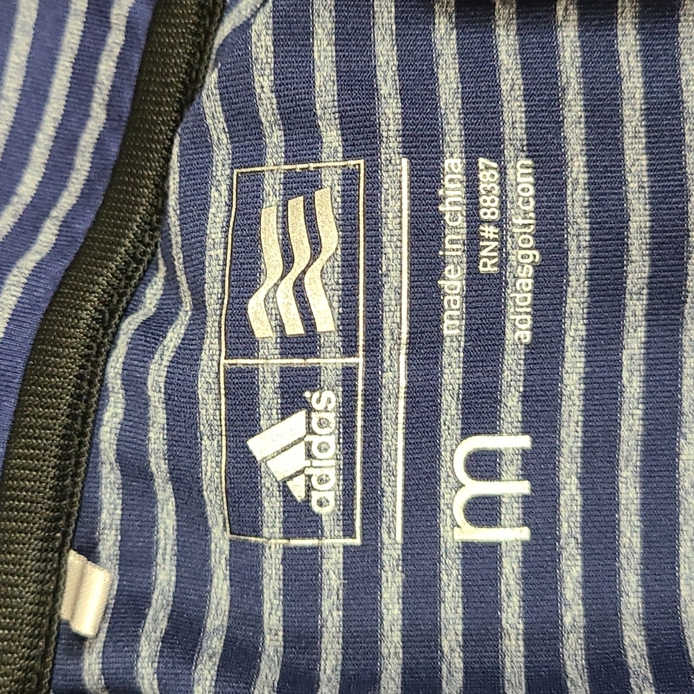 Adidas Striped 1/4 Zip Performance Pullover | Navy & Blue | Medium - Picture 11 of 12